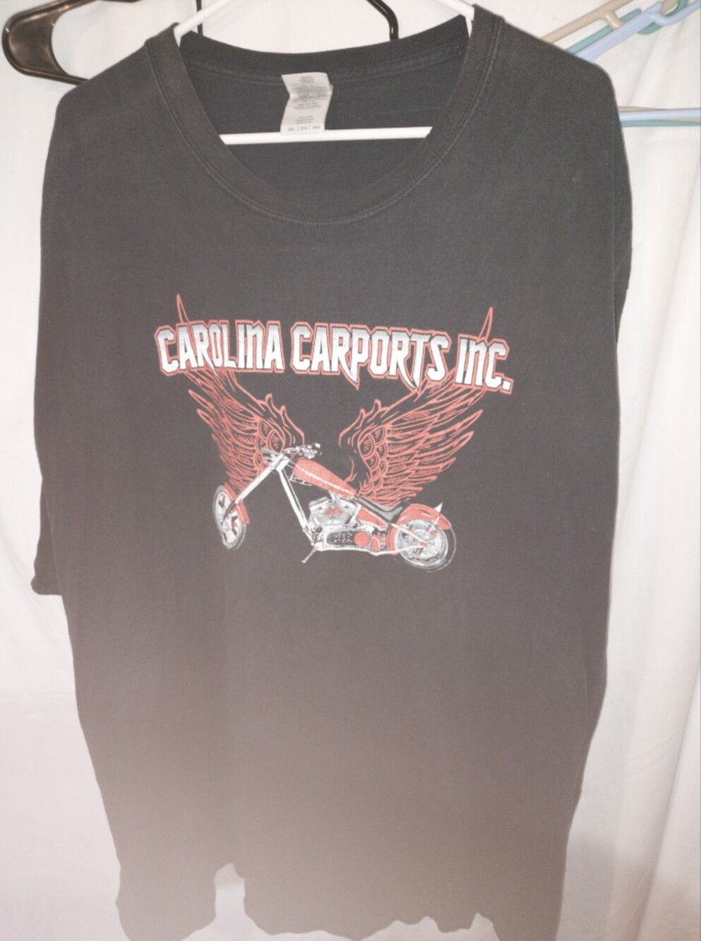 Vintage Carolina Carports Inc. Black Graphic Tee with Red Motorcycle